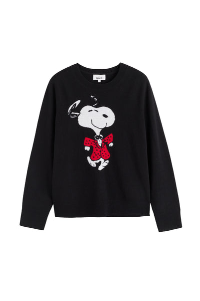 Black sweatshirt with a cartoon character design on a white background