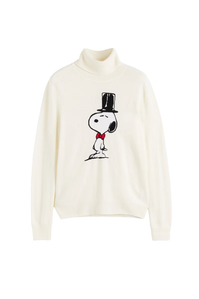White sweater with a cartoon character design on a white background