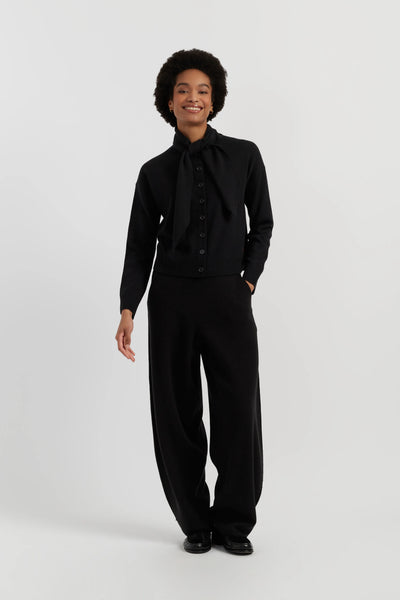Black Wool-Cashmere Barrel Pants