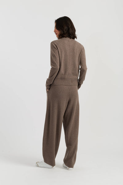 Oatmeal Wool-Cashmere Barrel Pants