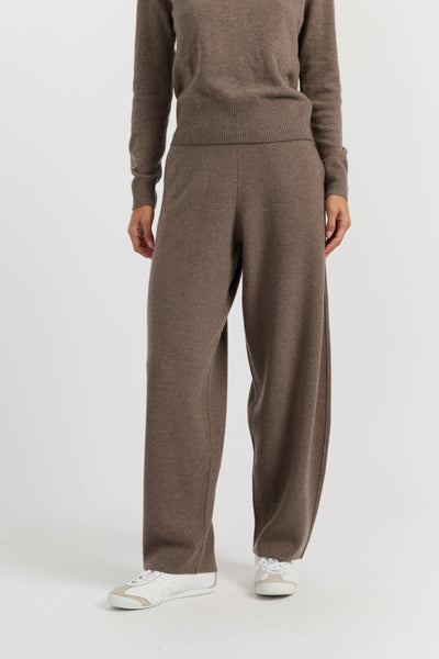 Oatmeal Wool-Cashmere Barrel Pants