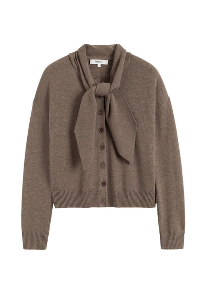 Mushroom Wool-Cashmere Tie Neck Cardigan