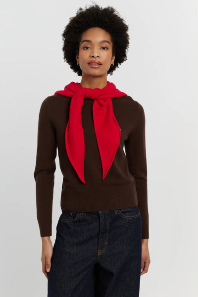 Velvet-Red Brushed Cashmere Triangle Scarf