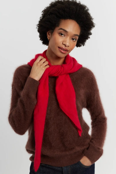Velvet-Red Brushed Cashmere Triangle Scarf