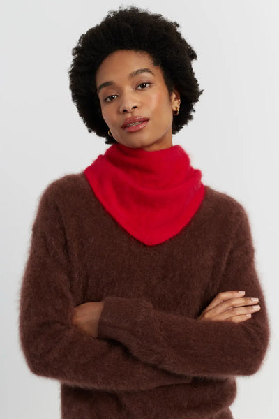 Velvet-Red Brushed Cashmere Triangle Scarf