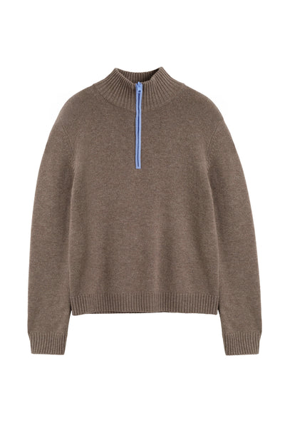 Mushroom Wool-Cashmere Quarter Zip Jumper
