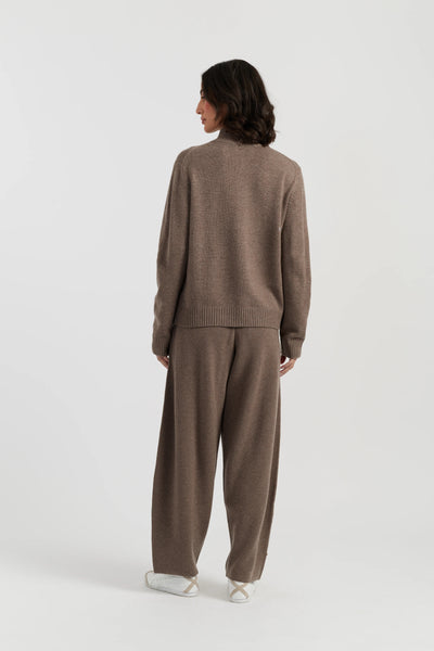 Mushroom Wool-Cashmere Quarter Zip Jumper