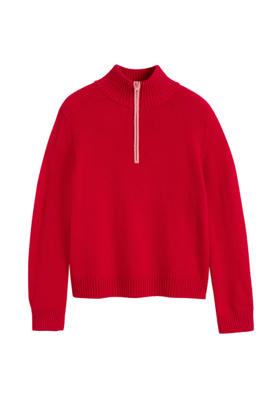 Red Wool-Cashmere Quarter Zip Jumper