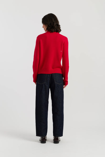 Red Wool-Cashmere Quarter Zip Jumper