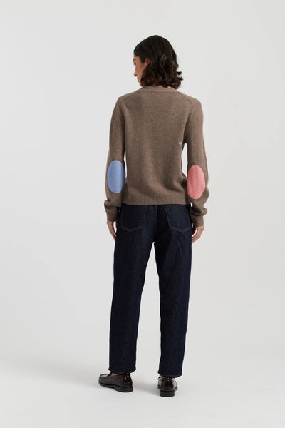Mushroom Wool-Cashmere Elbow Patch Cardigan