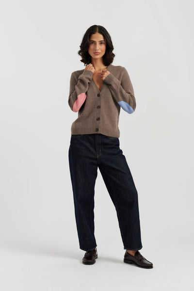 Mushroom Wool-Cashmere Elbow Patch Cardigan