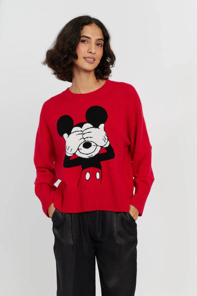 Red Wool-Cashmere Peeakabo Mickey Sweater