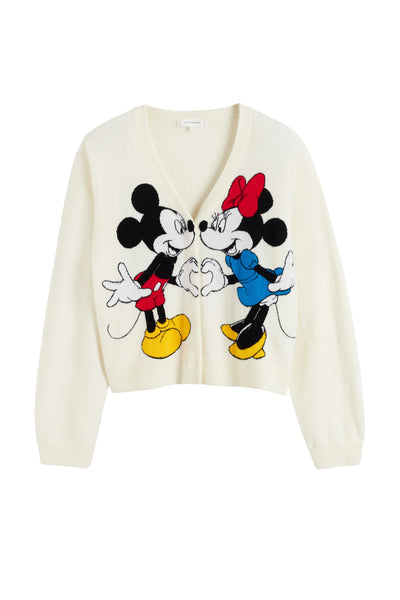 Cream Wool-Cashmere Mickey & Minnie Cardigan