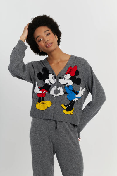 Grey Wool-Cashmere Mickey & Minnie Cardigan