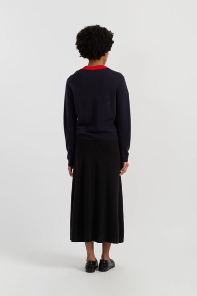 Navy Wool-Cashmere Minnie Peek Pocket Cardigan