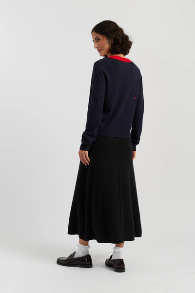 Navy Wool-Cashmere Minnie Peek Pocket Cardigan