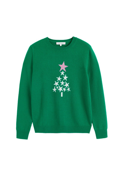 Green Wool-Cashmere Star Tree Sweater