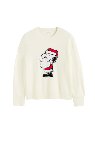 Cream Wool-Cashmere Snoopy Santa Sweater