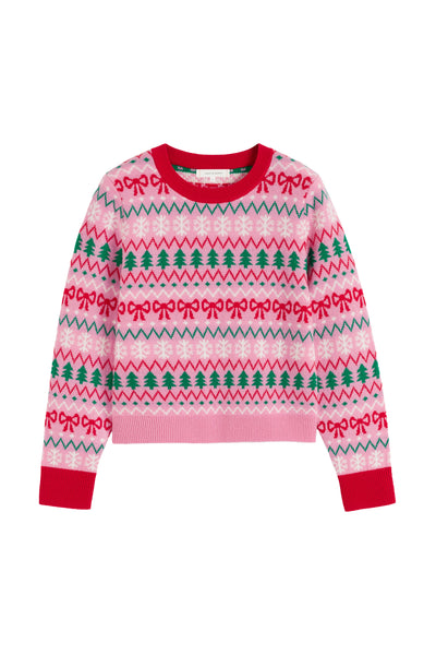 Pink Wool-Cashmere Christmas Fairisle Sweater