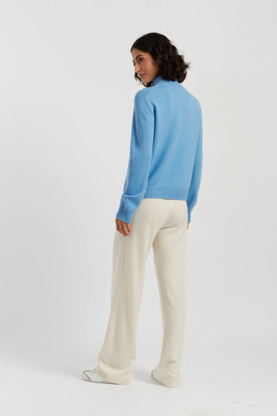 Sky-Blue Wool-Cashmere Snoopy Quarter Zip Sweater