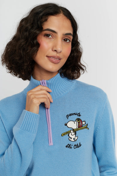 Sky-Blue Wool-Cashmere Snoopy Quarter Zip Sweater