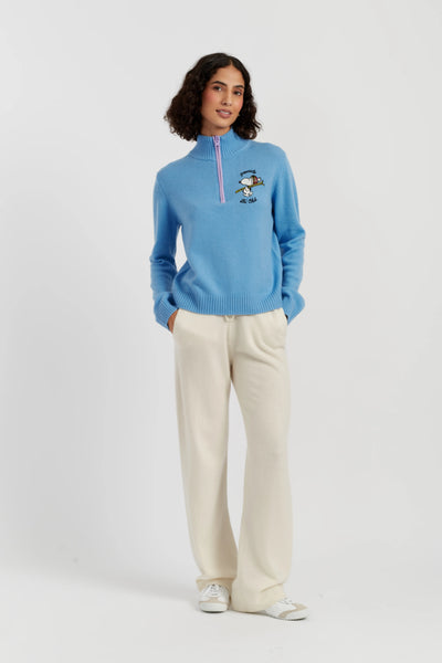 Sky-Blue Wool-Cashmere Snoopy Quarter Zip Sweater