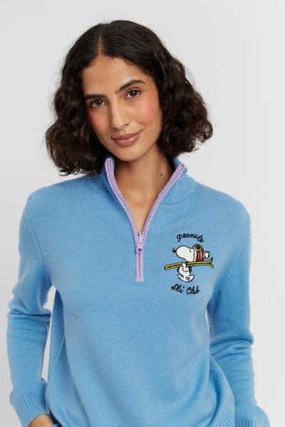 Sky-Blue Wool-Cashmere Snoopy Quarter Zip Sweater