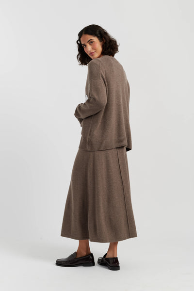 Oatmeal Wool-Cashmere Snoopy Peek Pocket Cardigan
