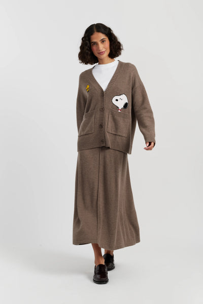 Oatmeal Wool-Cashmere Snoopy Peek Pocket Cardigan