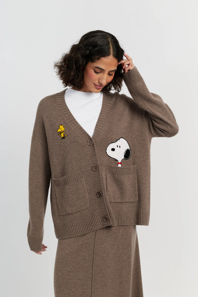 Oatmeal Wool-Cashmere Snoopy Peek Pocket Cardigan