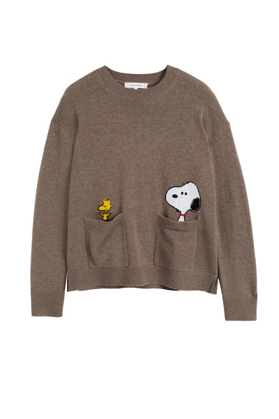 Oatmeal Wool-Cashmere Snoopy & Woodstock Sweater