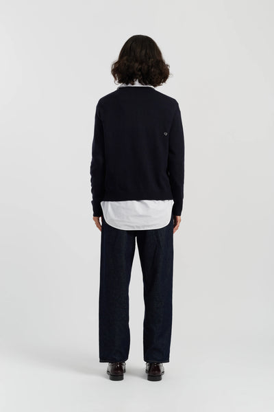 Navy Wool-Cashmere Snoopy Peeking Pocket Sweater