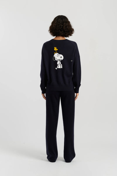 Navy Wool-Cashmere Snoopy & Woodstock Sweater