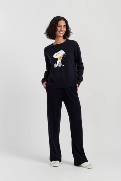 Navy Wool-Cashmere Snoopy & Woodstock Sweater