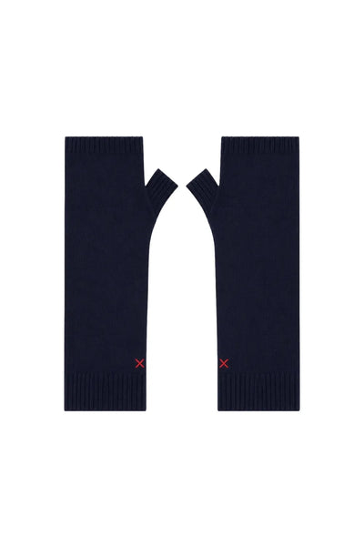 Navy Wool-Cashmere Fingerless Gloves