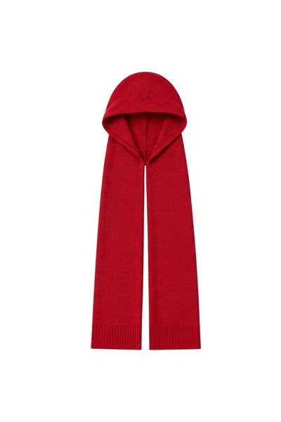 Velvet-Red Wool-Cashmere Scarf Hood