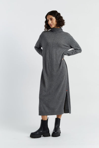 Grey Wool-Cashmere Rollneck Dress