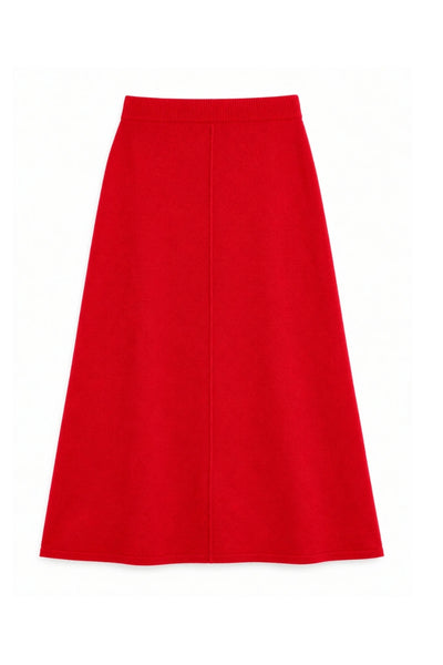 Velvet-Red Wool-Cashmere Midi Skirt