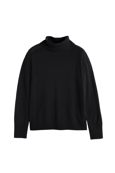 Black Wool-Cashmere Raglan Rollneck Sweater