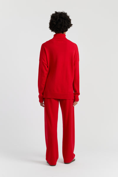 Velvet-Red Wool-Cashmere Relaxed Rollneck Sweater