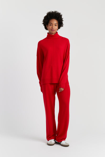 Velvet-Red Wool-Cashmere Relaxed Rollneck Sweater