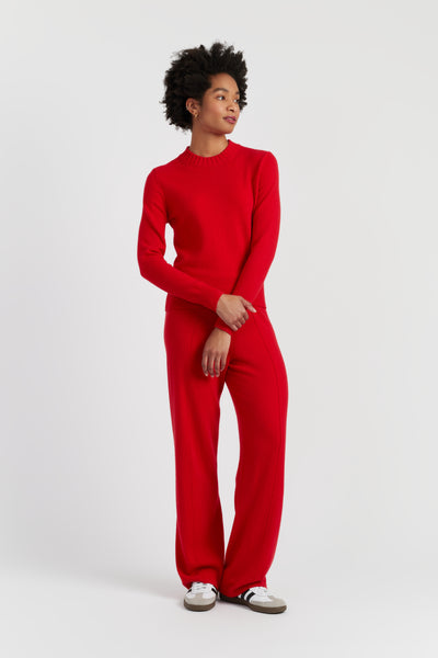 Velvet-Red Wool-Cashmere Cropped Sweater