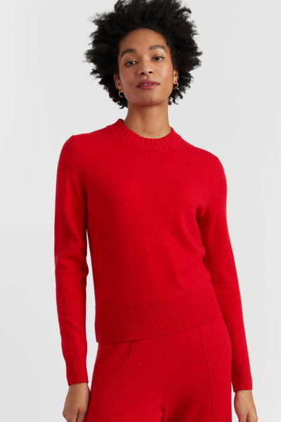 Velvet-Red Wool-Cashmere Cropped Sweater