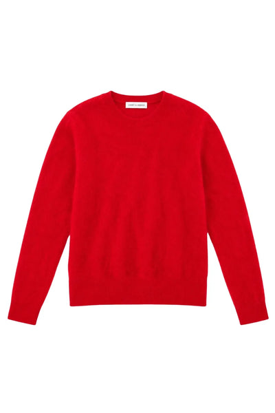 Velvet-Red Brushed Cashmere Crew Neck Sweater