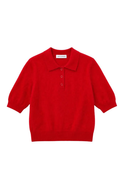 Velvet-Red Brushed Cashmere Polo Tee