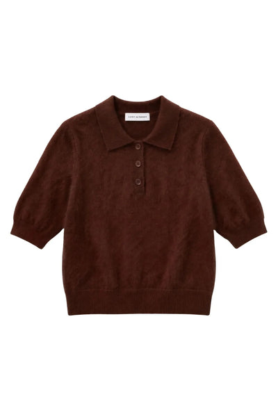 Chocolate Brushed Cashmere Polo Tee