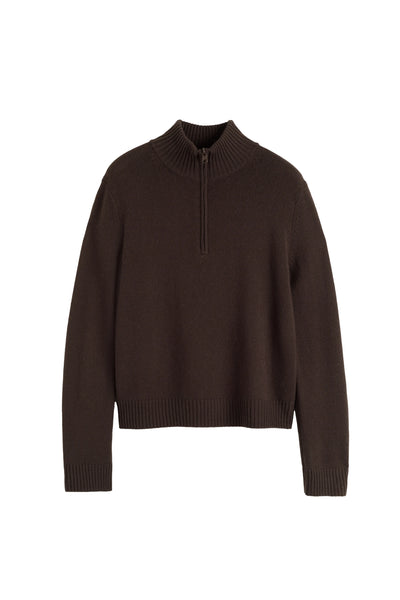 Chocolate Wool-Cashmere Quarter Zip Jumper