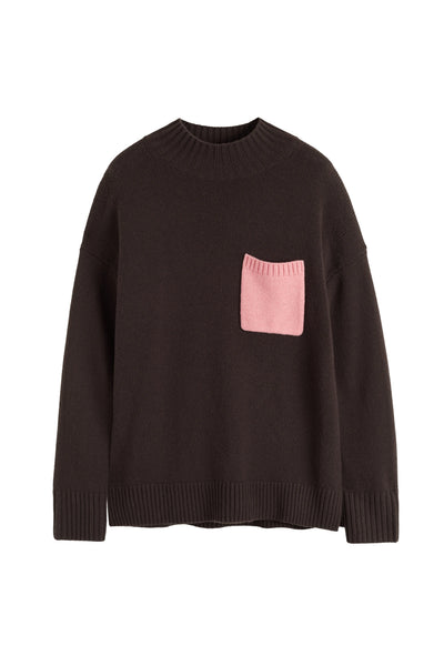 Chocolate Wool-Cashmere Pop Pocket Sweater