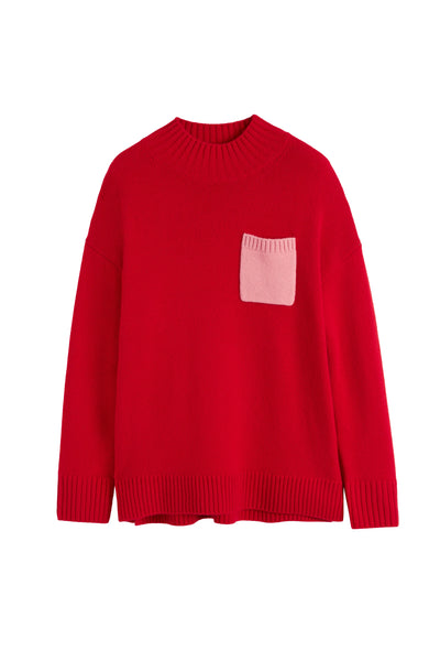 Red Wool-Cashmere Pop Pocket Sweater