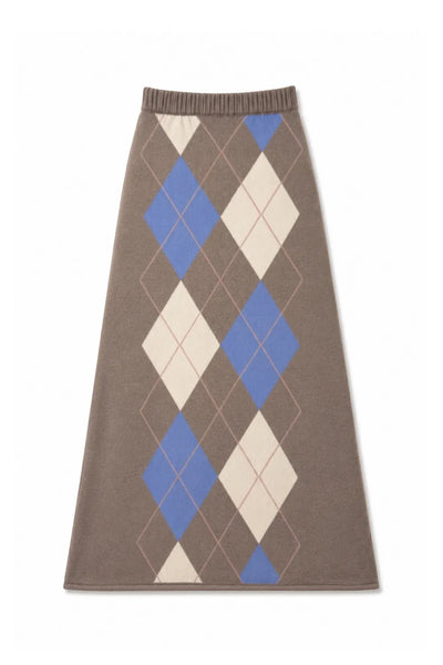 Mushroom Wool-Cashmere Argyle Skirt